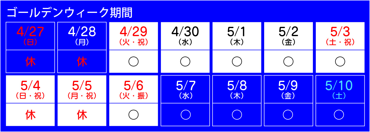 GW休日のご案内